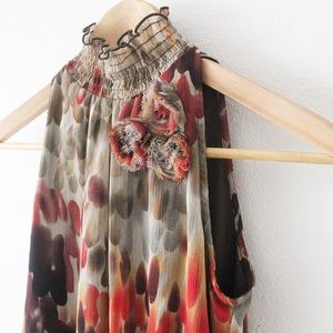💕Iz Byer Watercolor High Neck Sleeveless TopL1156
